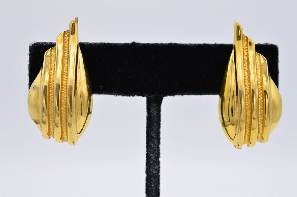 Monet Vintage Clip Earrings Gold Abstract Flame Wing Chunky Signed 1980s BinAF
